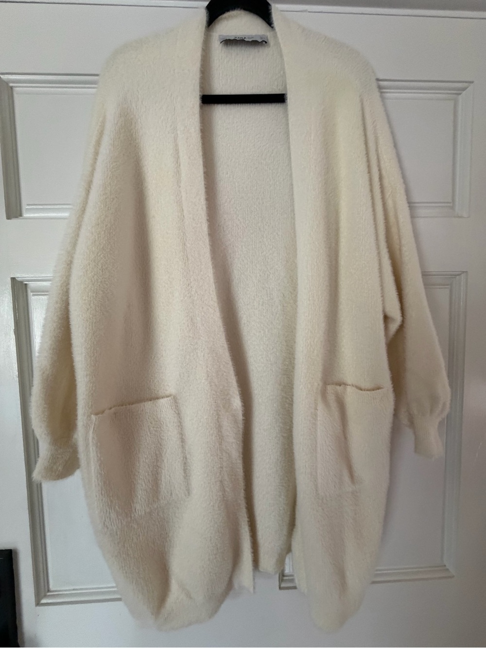 Zara Cream Open-Front Plush Cardigan with Pockets